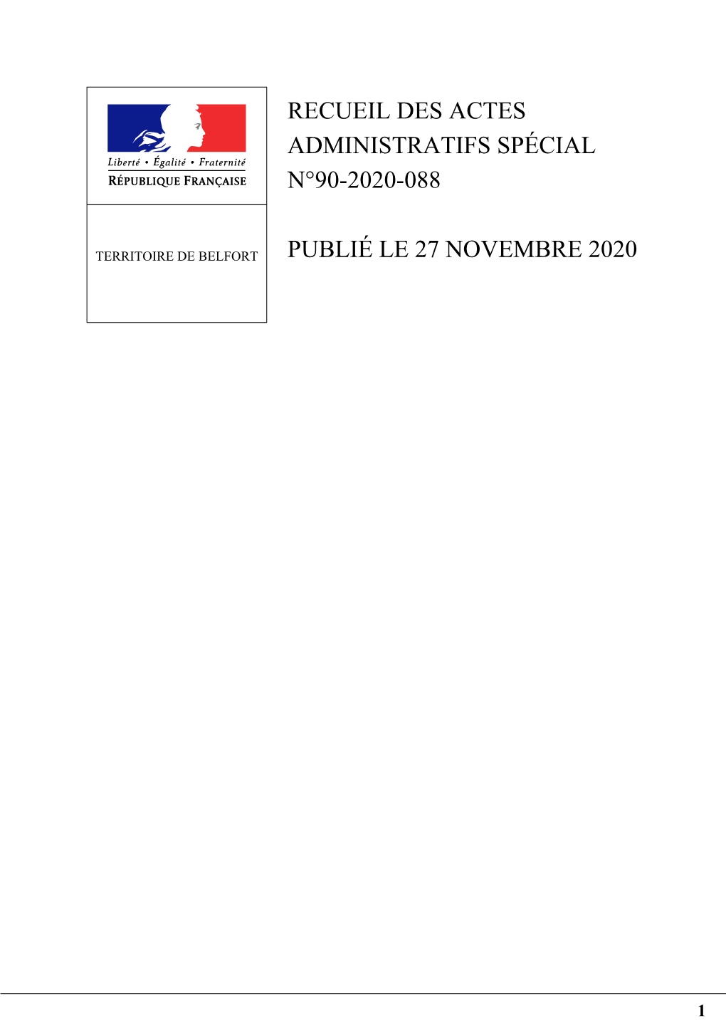 Recueil Des Actes Administratifs Spécial N°90-2020-088 Publié Le 27 Novembre 2020