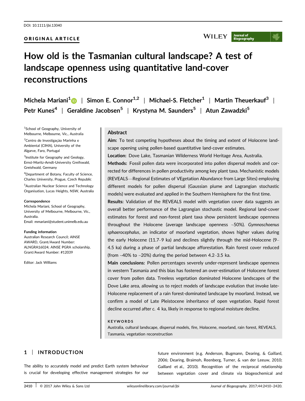 How Old Is the Tasmanian Cultural Landscape? a Test of Landscape Openness Using Quantitative Land-Cover Reconstructions