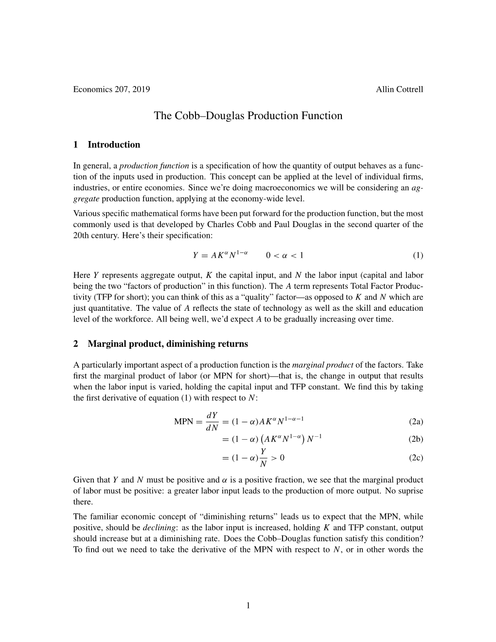 The Cobb–Douglas Production Function