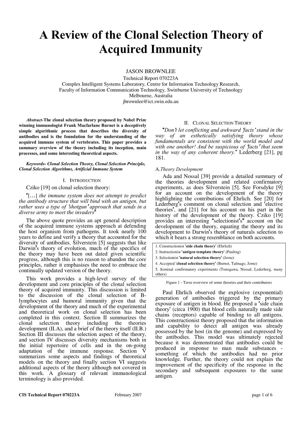 A Review of the Clonal Selection Theory of Acquired Immunity