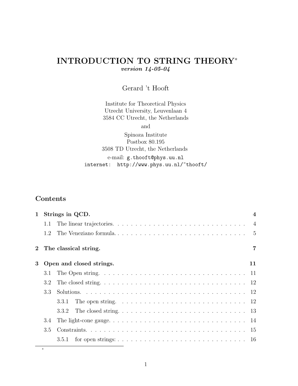 INTRODUCTION to STRING THEORY∗ Version 14-05-04
