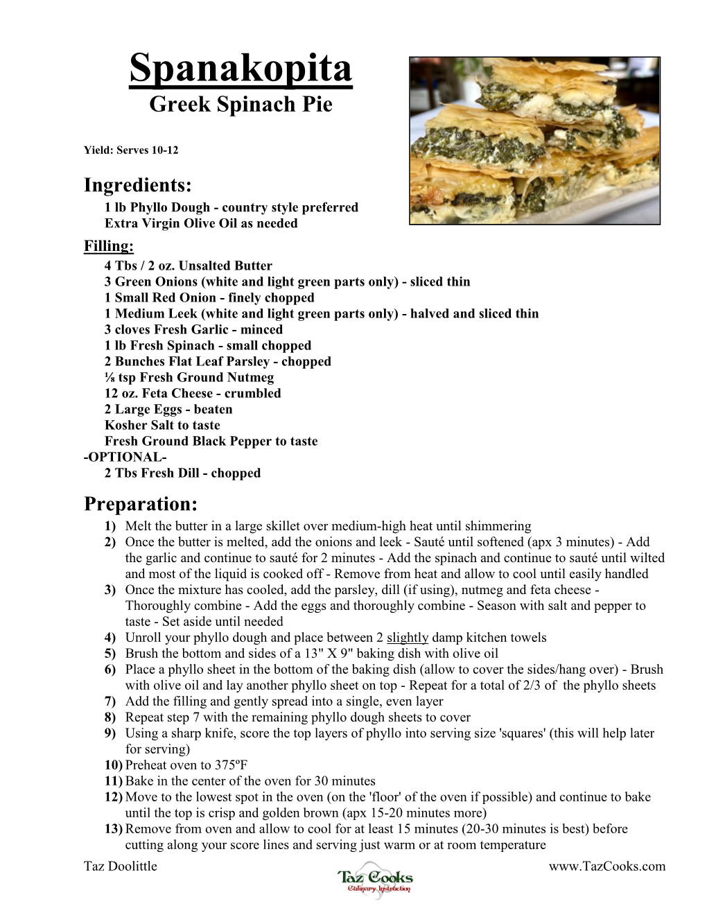 Spanakopita Greek Spinach Pie