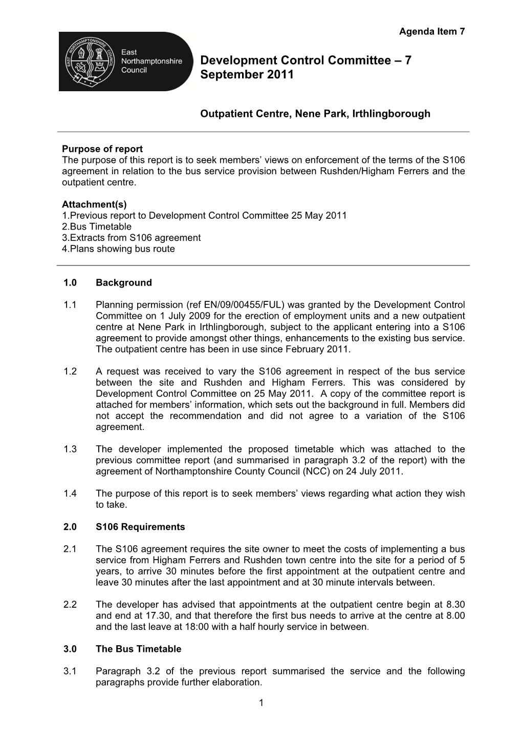 Development Control Committee – 7 September 2011