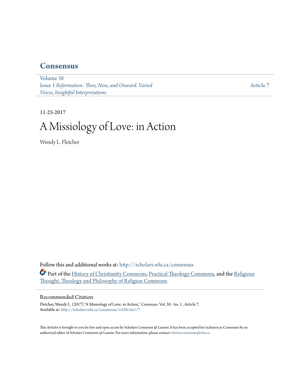 A Missiology of Love: in Action Wendy L