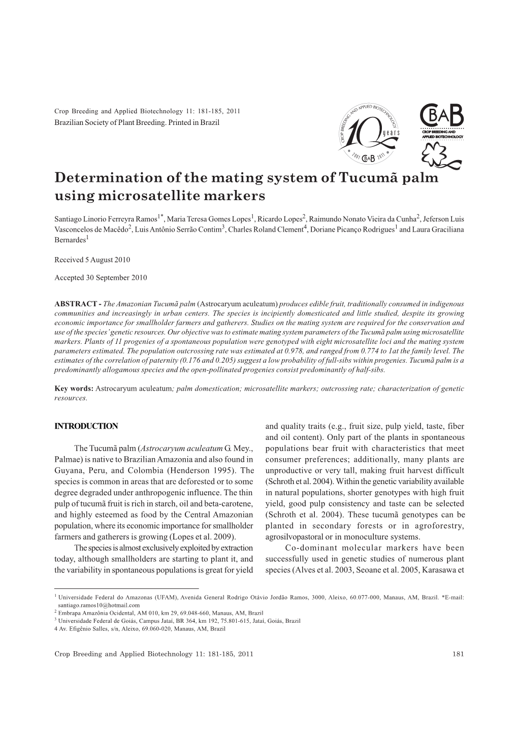 Determination of the Mating System of Tucumã Palm Using Microsatellite