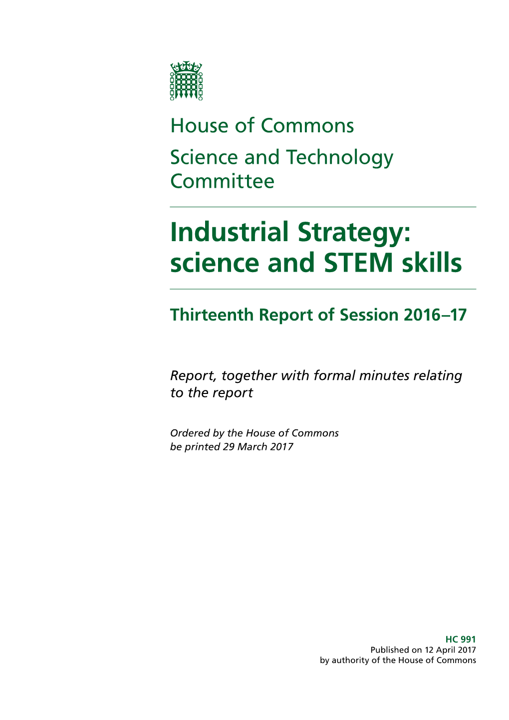 Industrial Strategy: Science and STEM Skills