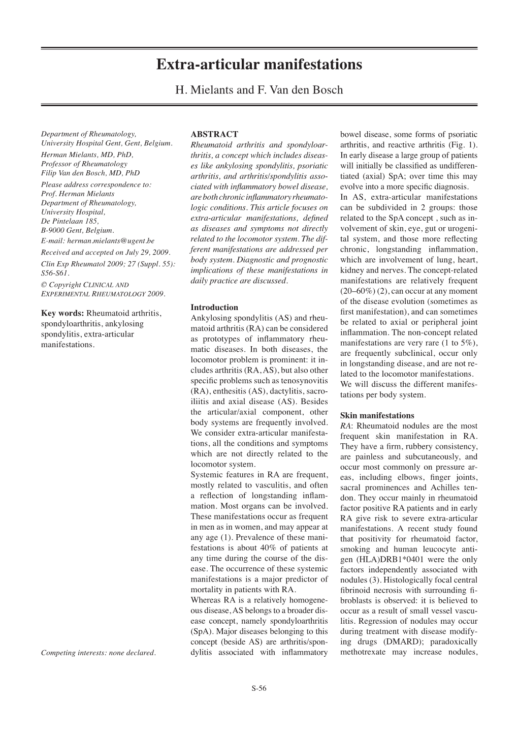 Extra-Articular Manifestations H