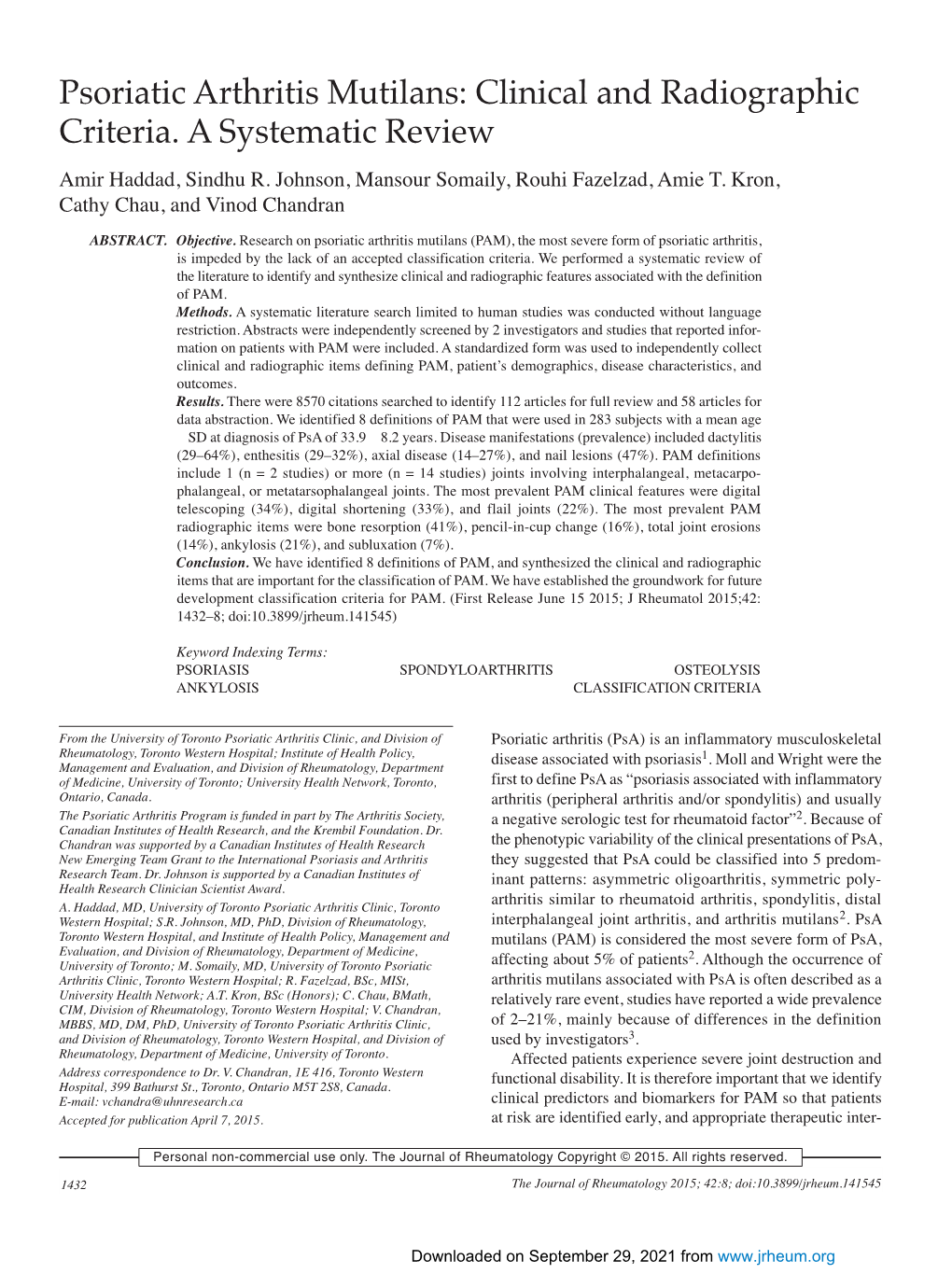 Psoriatic Arthritis Mutilans: Clinical and Radiographic Criteria