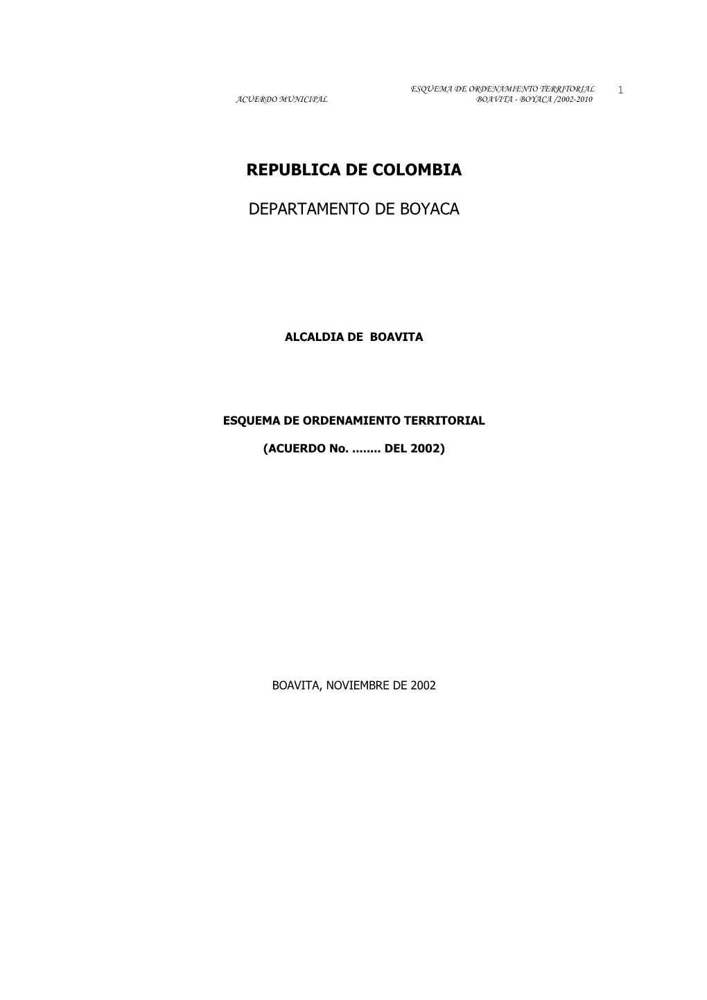 Republica De Colombia Departamento De Boyaca