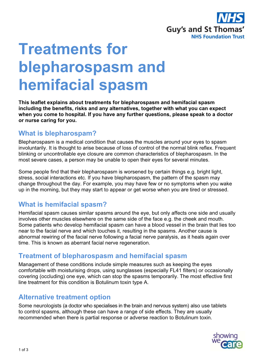 Treatments for Blepharospasm and Hemifacial Spasm