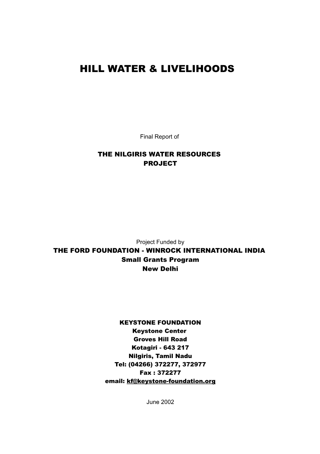 'Hill Water & Livelihoods'