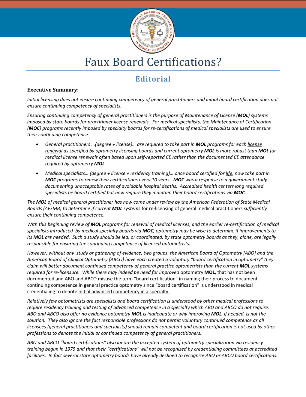 Faux Board Certifications