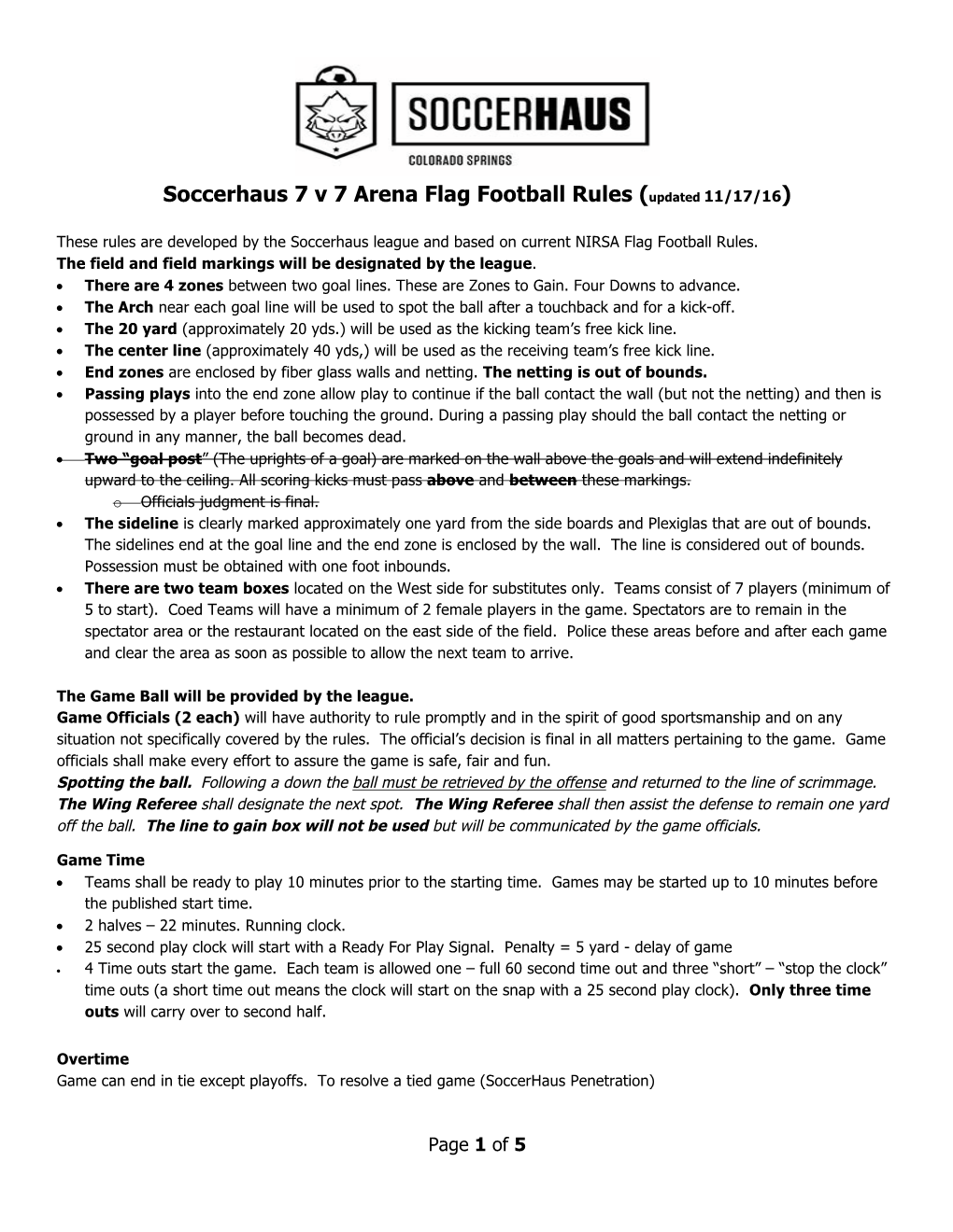 Soccerhaus 7 V 7 Arena Flag Football Rules (Updated 11/17/16)