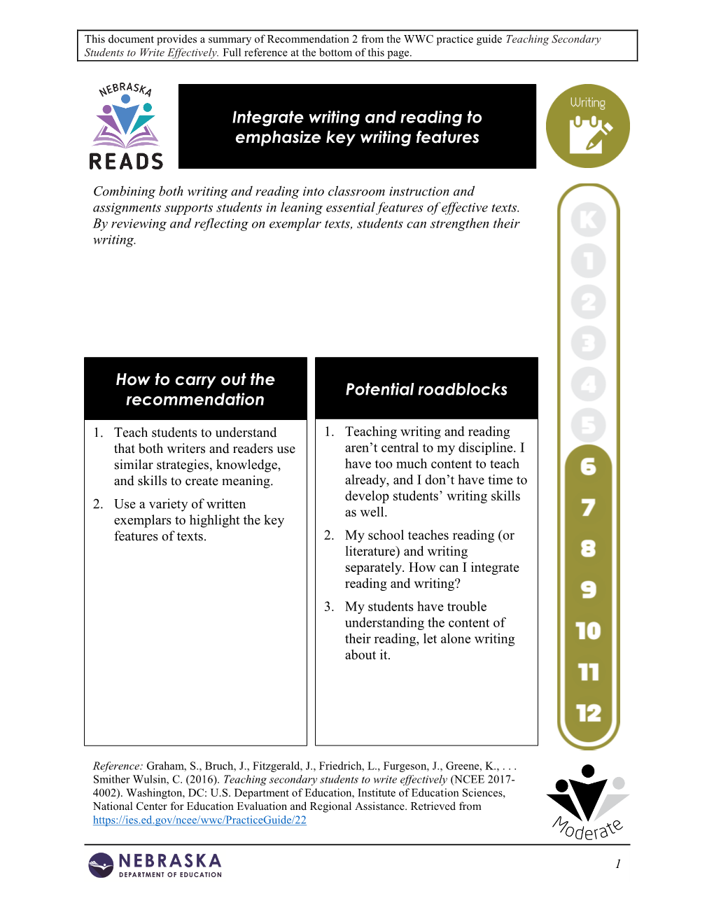 Integrate Writing and Reading to Emphasize Key Writing Features