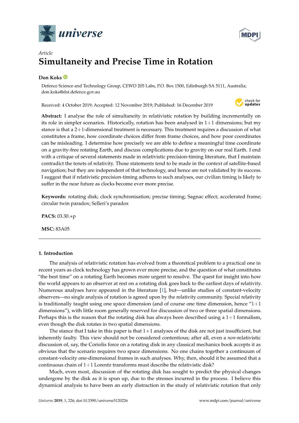 Simultaneity and Precise Time in Rotation