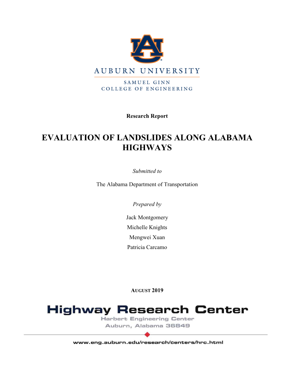 Evaluation of Landslides Along Alabama Highways