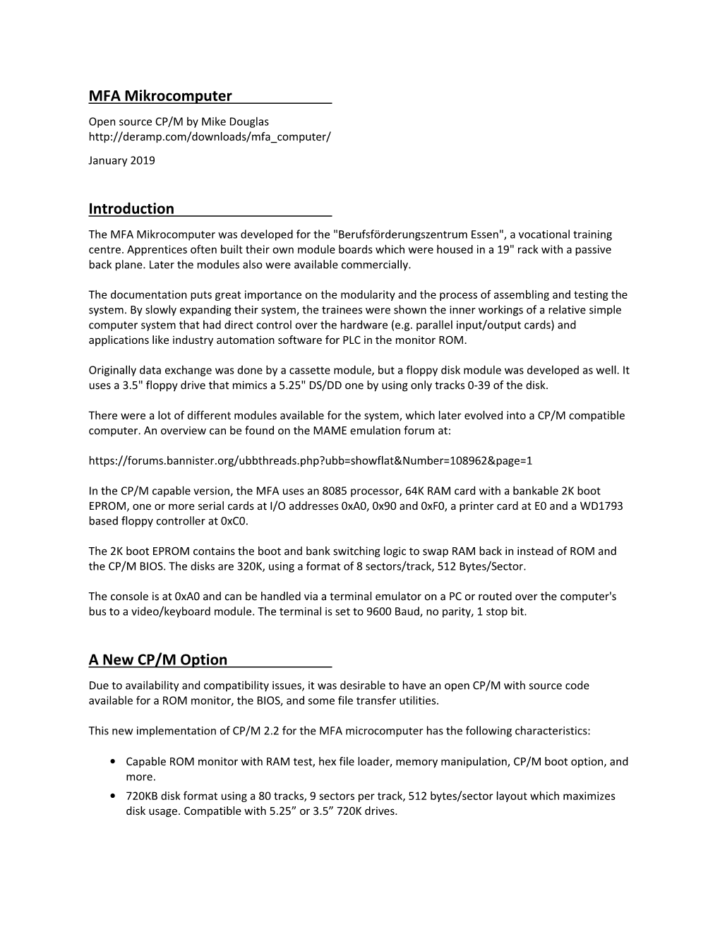 MFA Mikrocomputer Introduction a New CP/M Option