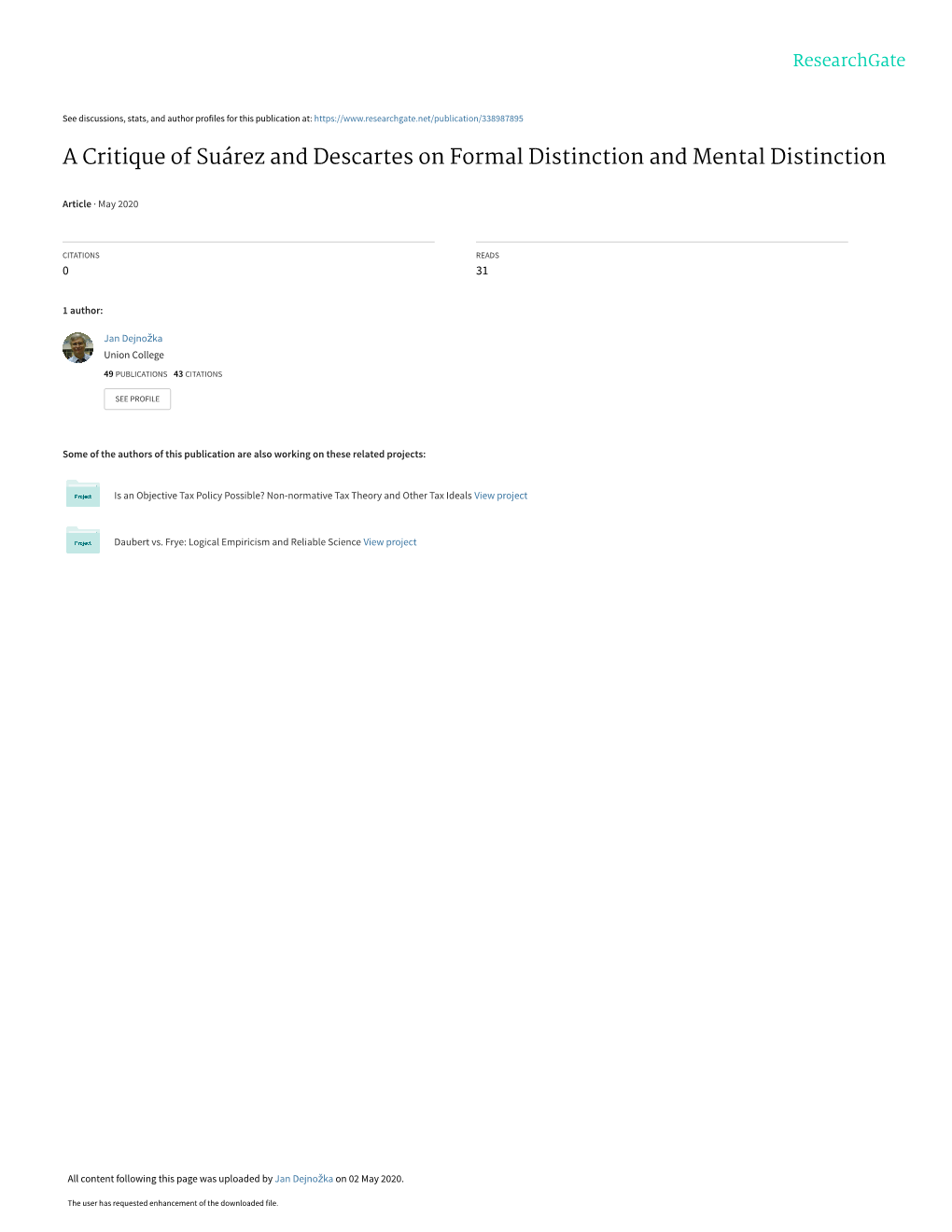 A Critique of Suarez and Descartes on Formal Distinction and Mental