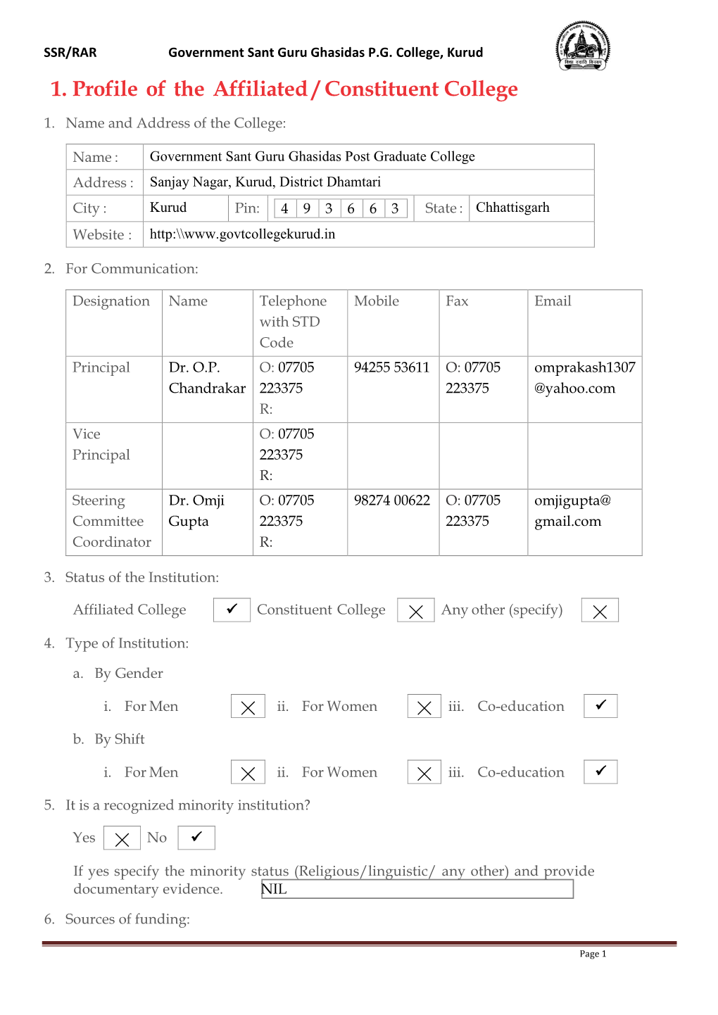 1. Profile of the Affiliated / Constituent College