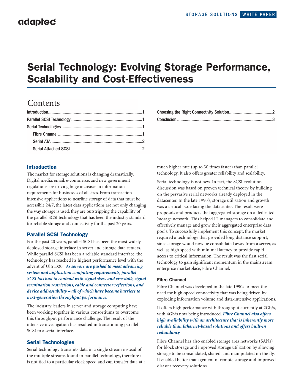 Serial Technology: Evolving Storage Performance, Scalability and Cost-Effectiveness