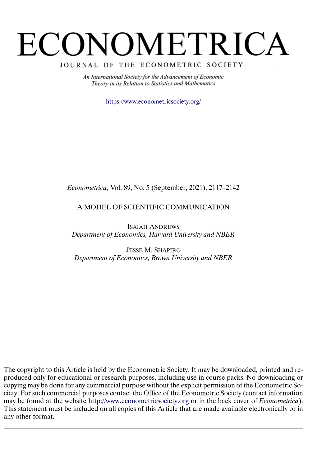 A Model of Scientific Communication