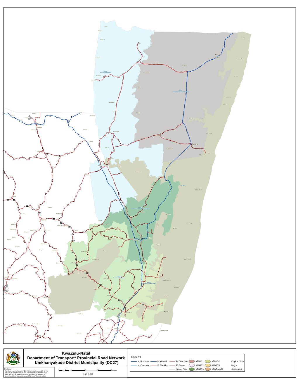 Provincial Road Network Umkhanyakude District Municipality (DC27)