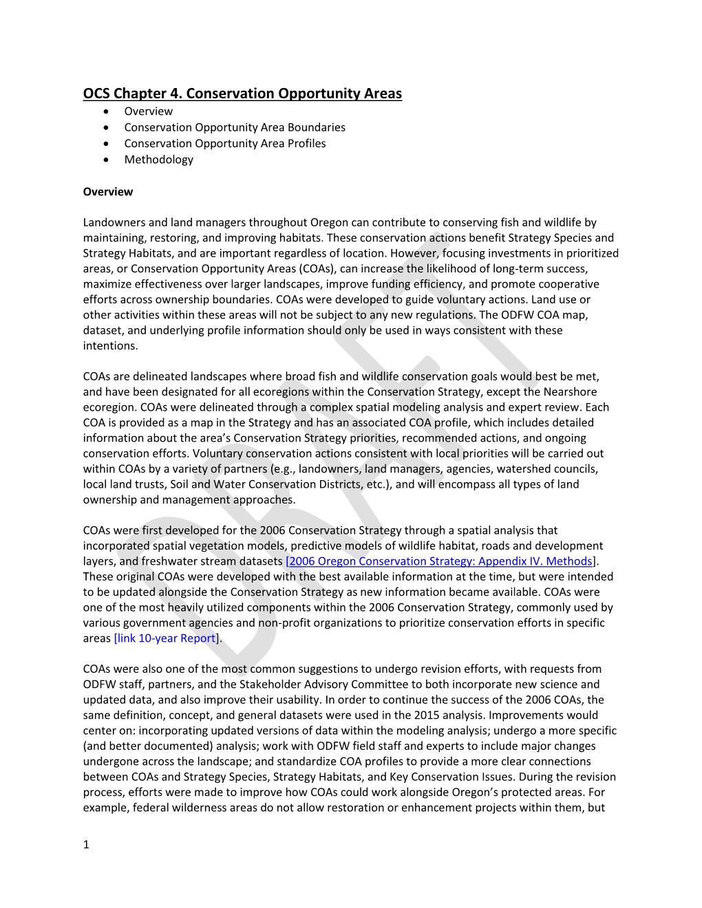 OCS Chapter 4. Conservation Opportunity Areas  Overview  Conservation Opportunity Area Boundaries  Conservation Opportunity Area Profiles  Methodology