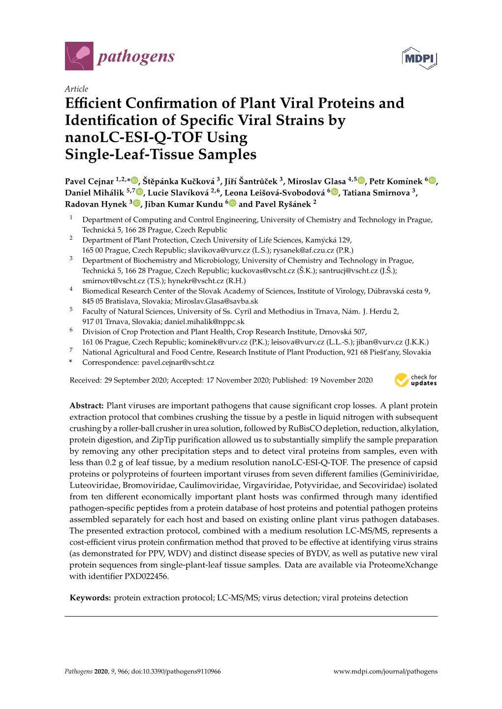 Efficient Confirmation of Plant Viral Proteins and Identification Of