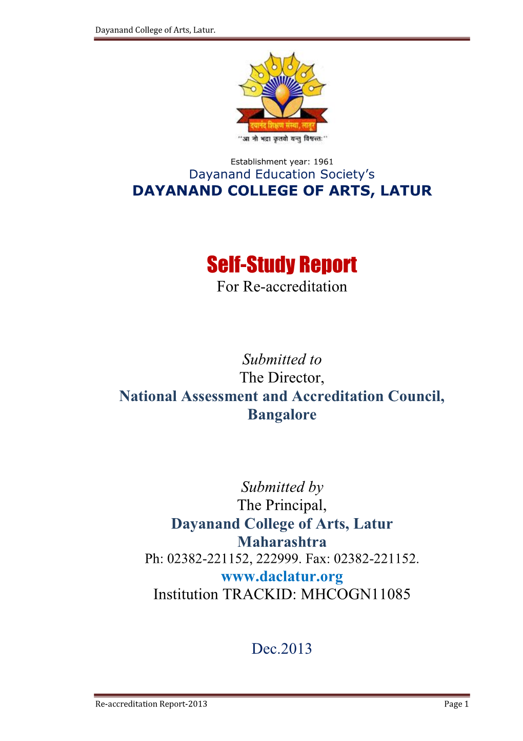 Self-Study Report for Re-Accreditation