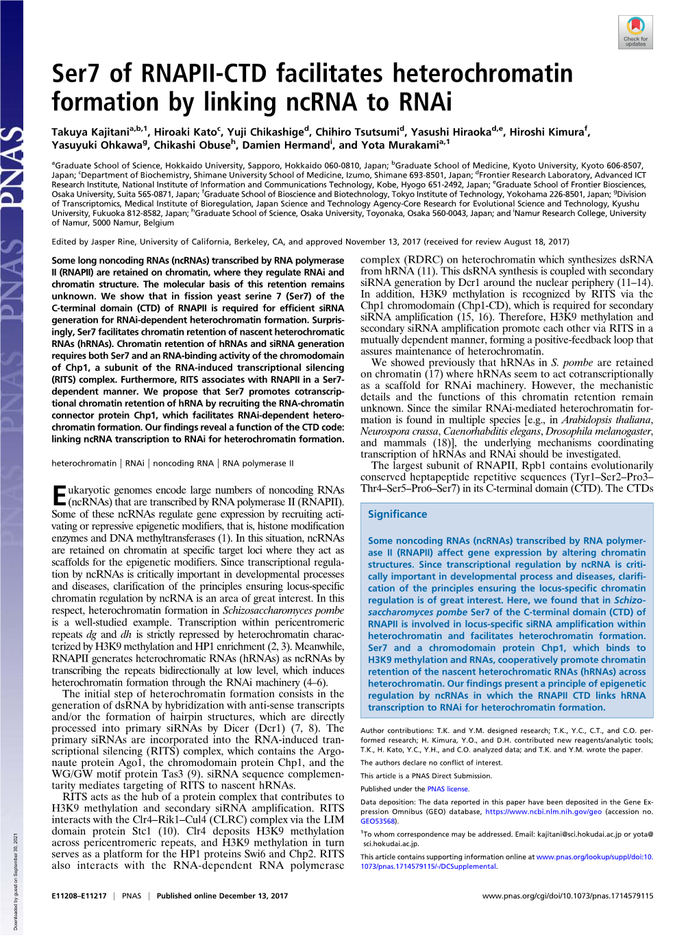 Ser7 of RNAPII-CTD Facilitates Heterochromatin Formation by Linking Ncrna to Rnai