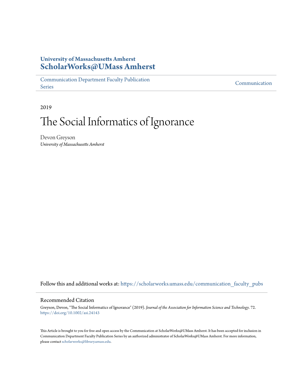 The Social Informatics of Ignorance