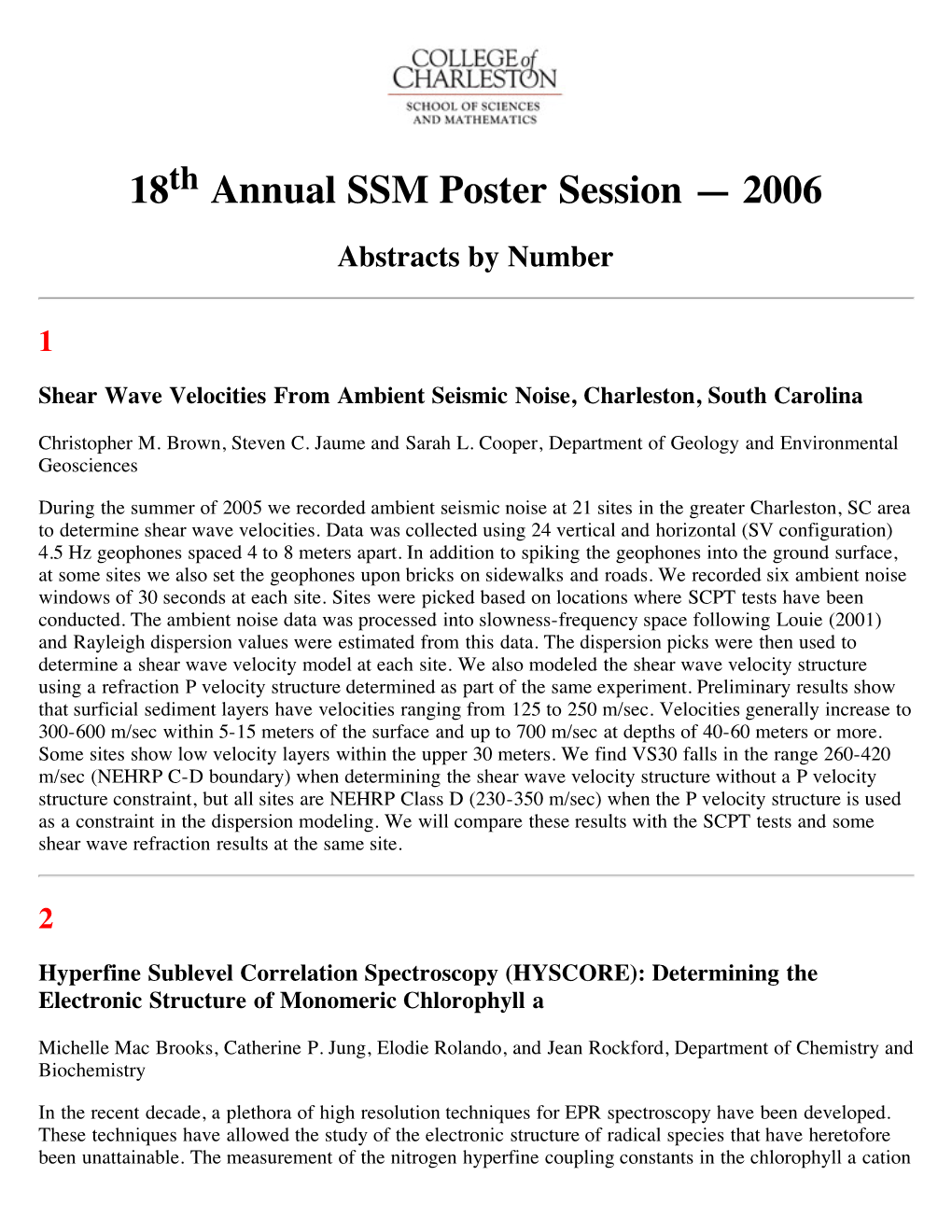 2006 SSM Poster Session