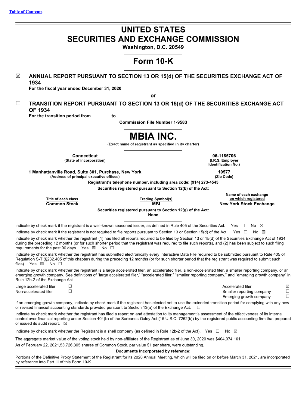 MBIA INC. (Exact Name of Registrant As Specified in Its Charter)