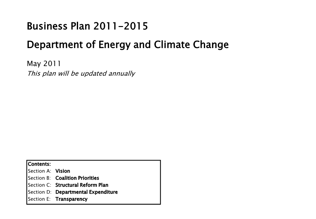 Business Plan 2011-2015 Department of Energy and Climate Change