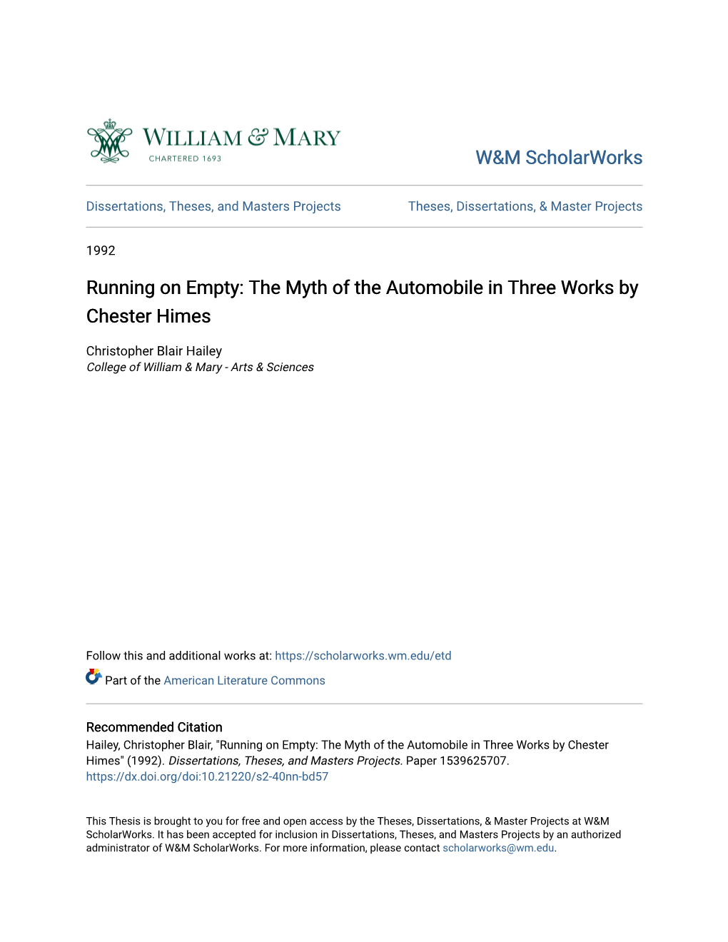 The Myth of the Automobile in Three Works by Chester Himes