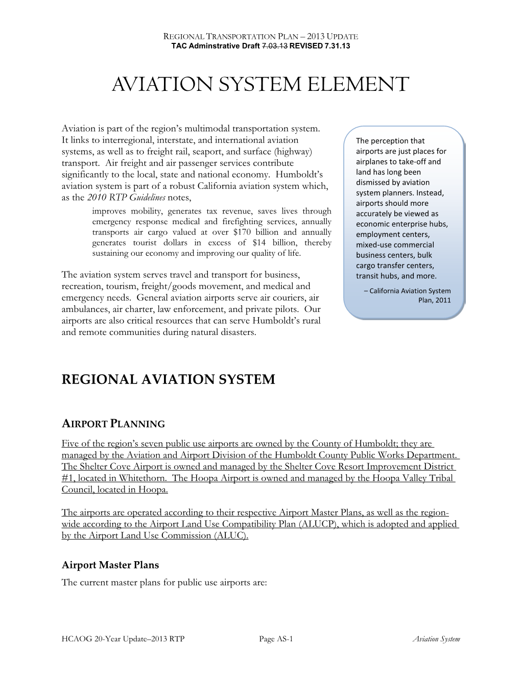 California Aviation Systems Plan