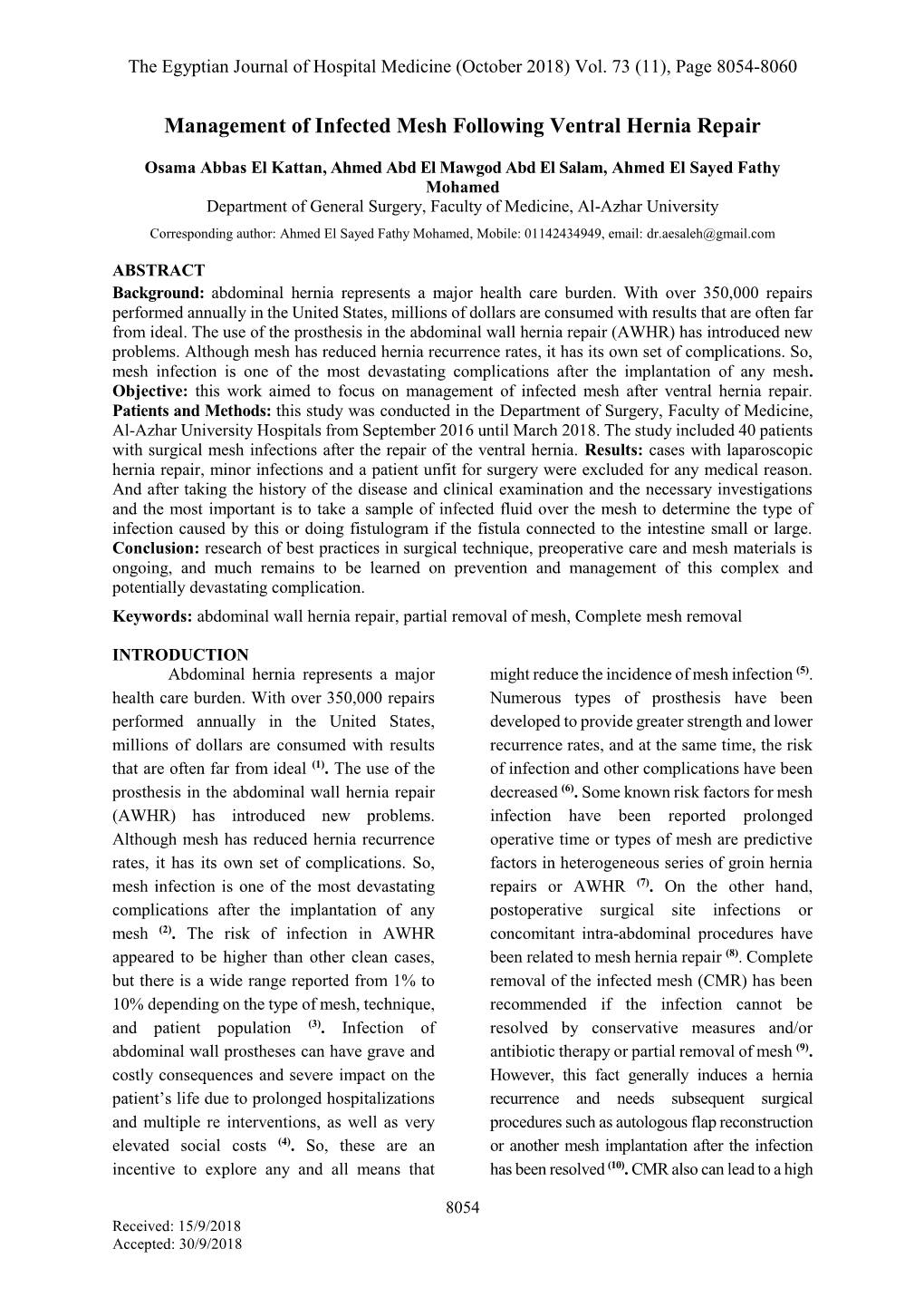 Management of Infected Mesh Following Ventral Hernia Repair