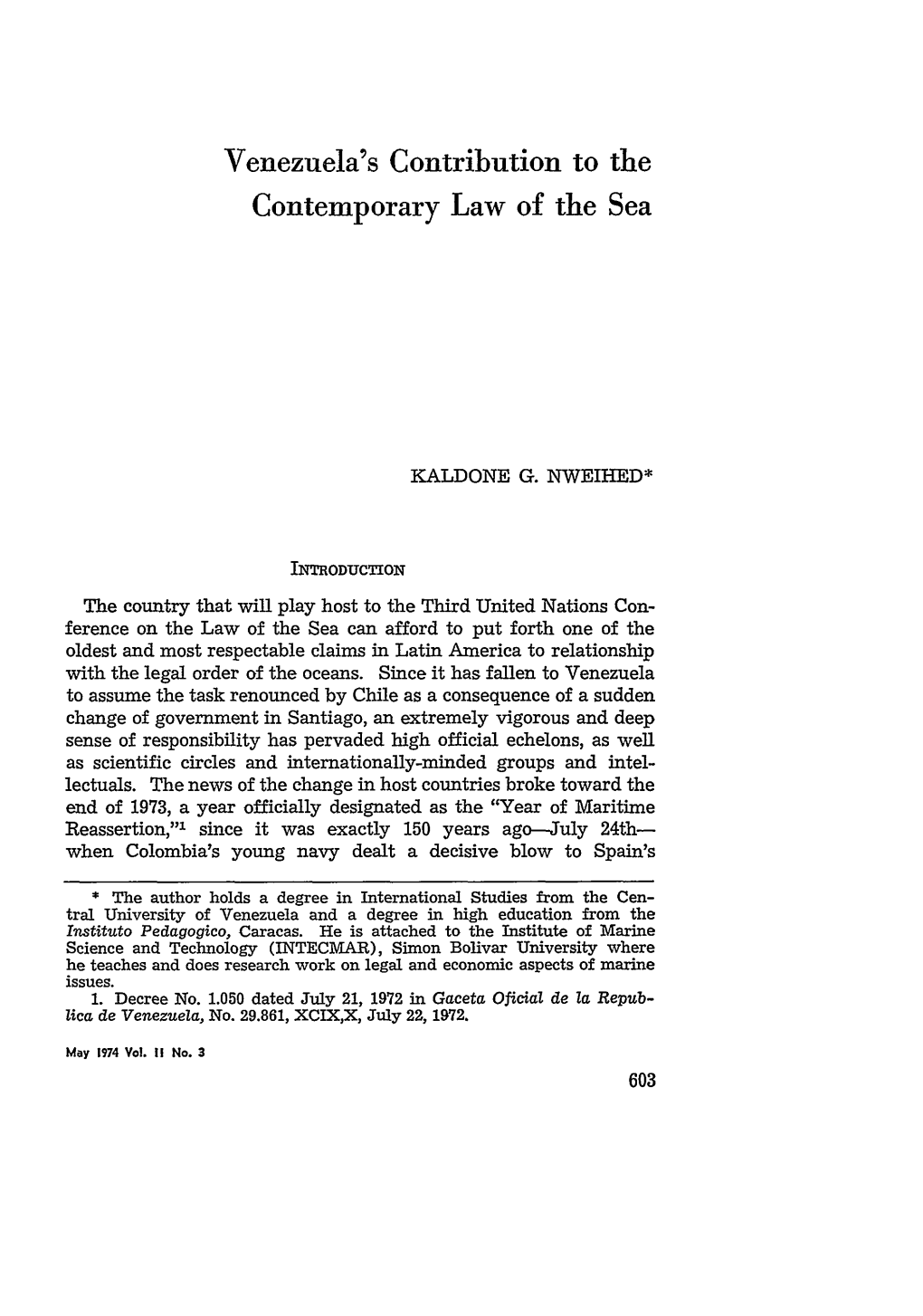 Venezuela's Contribution to the Contemporary Law of the Sea