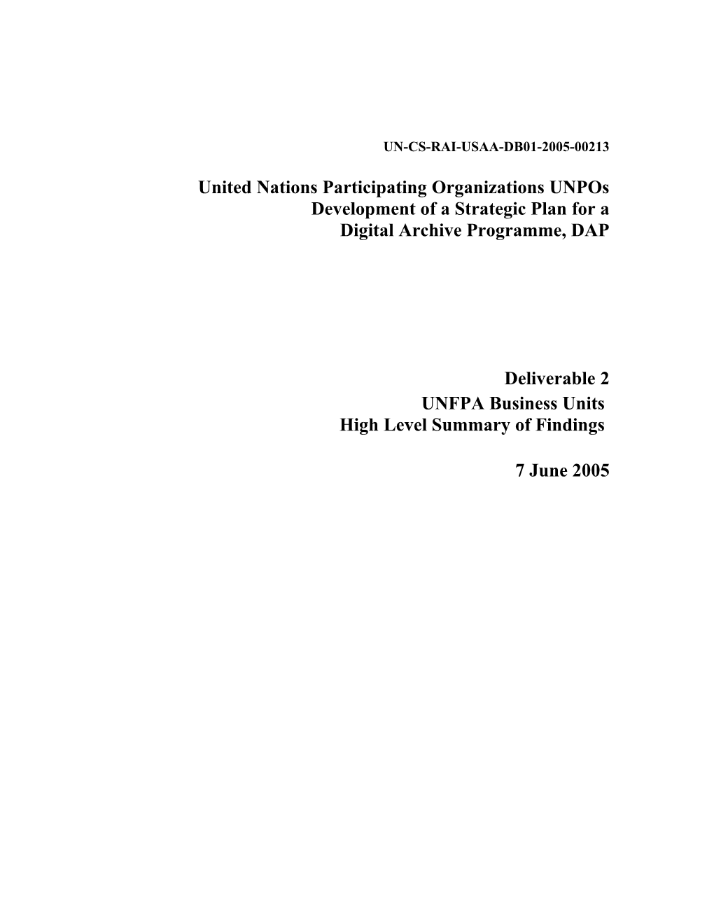 UNDP High Level Summary