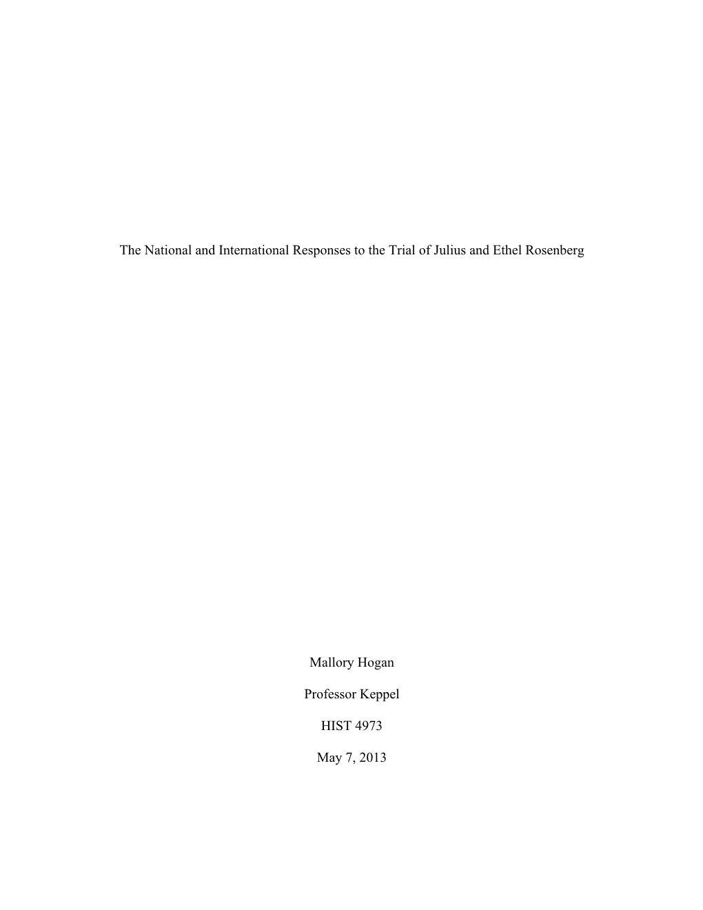 The National and International Responses to the Trial of Julius and Ethel Rosenberg