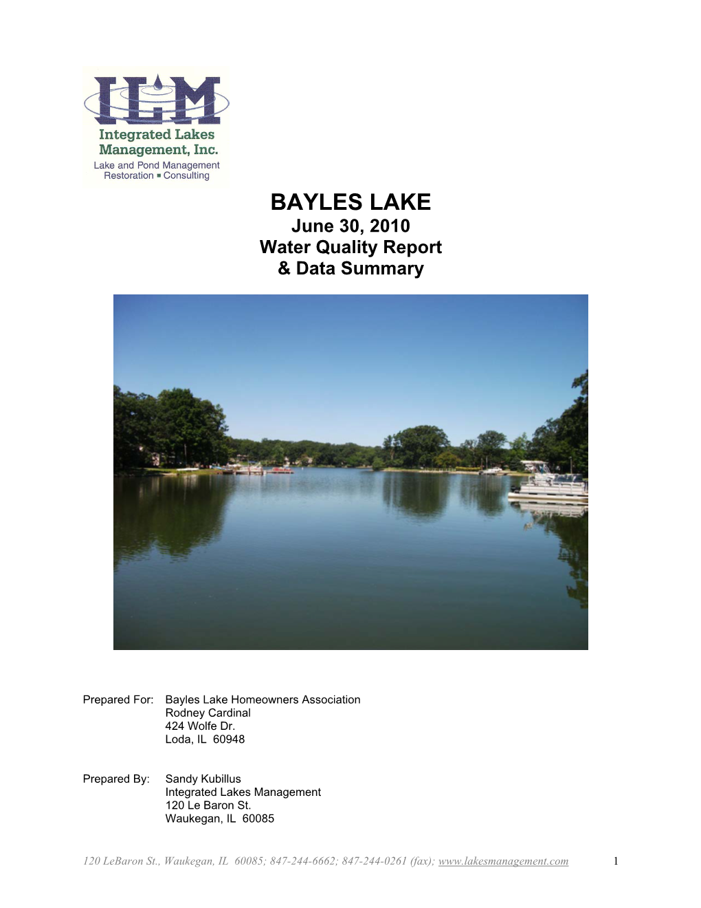 June 30, 2010 Water Quality Report & Data Summary