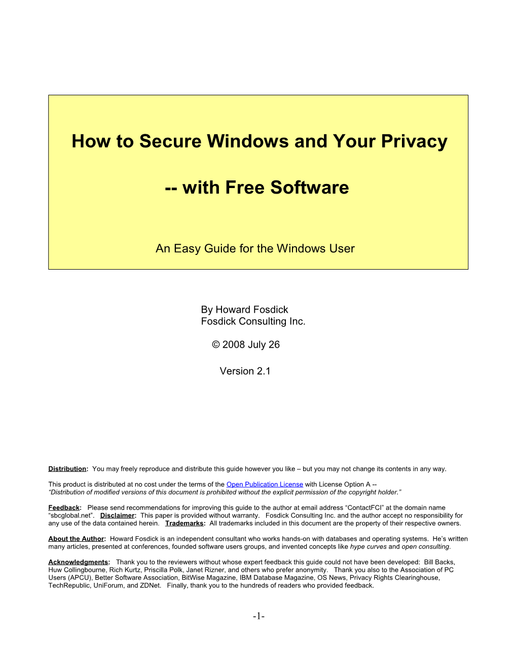 How to Secure Windows and Your Privacy -- with Free Software