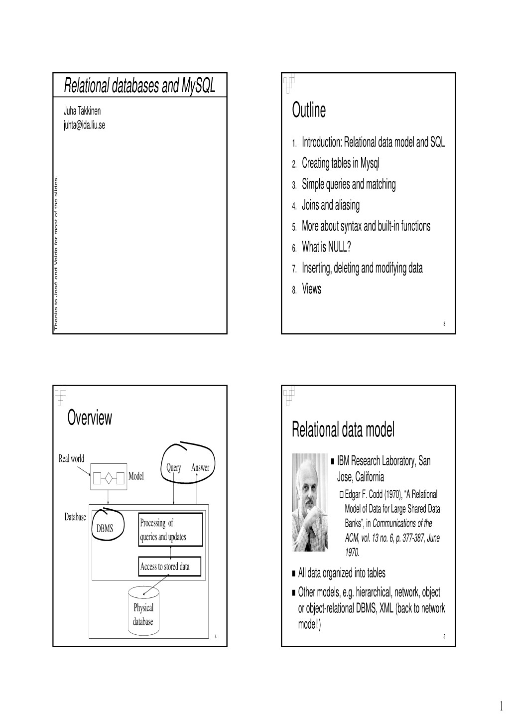 Outline Overview Relational Data Model