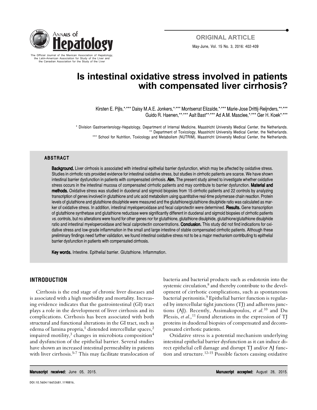 Is Intestinal Oxidative Stress Involved in Patients with Compensated Liver Cirrhosis?