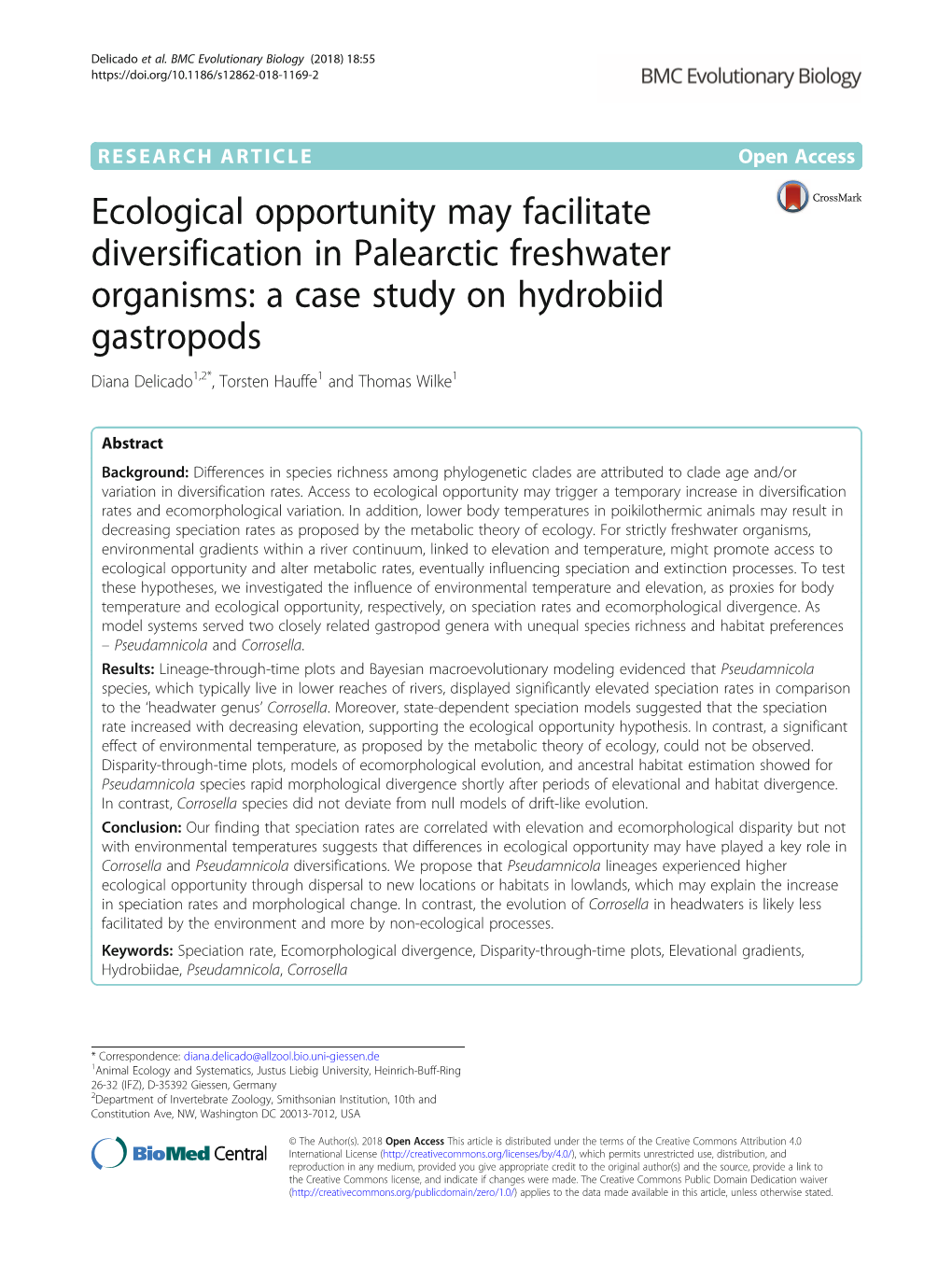 Ecological Opportunity May Facilitate Diversification in Palearctic Freshwater Organisms: a Case Study on Hydrobiid Gastropods