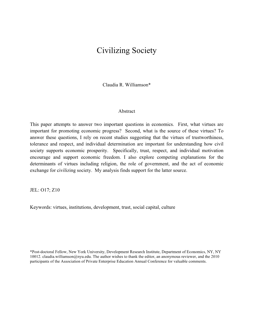 Civilizing Society