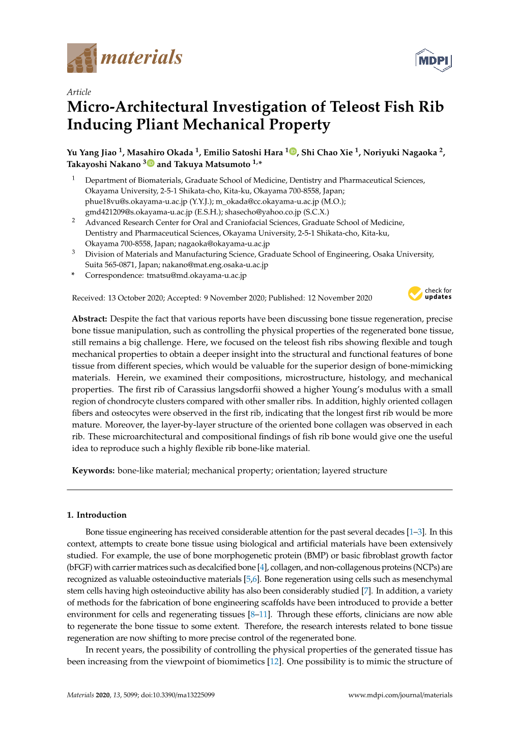 Micro-Architectural Investigation of Teleost Fish Rib Inducing Pliant Mechanical Property