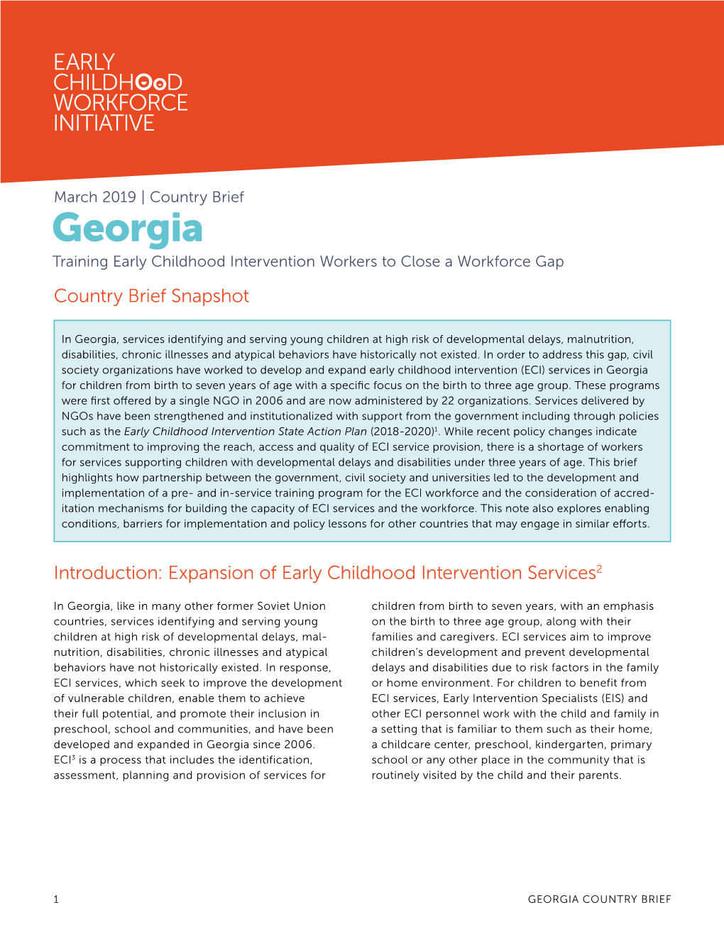 Georgia Training Early Childhood Intervention Workers to Close a Workforce Gap Country Brief Snapshot