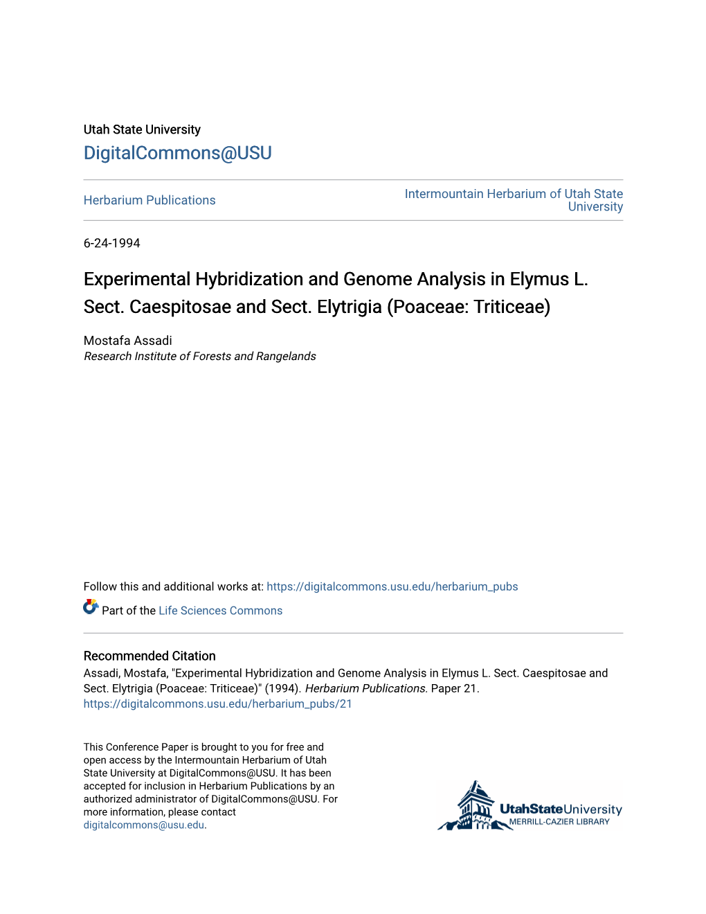 Experimental Hybridization and Genome Analysis in Elymus L