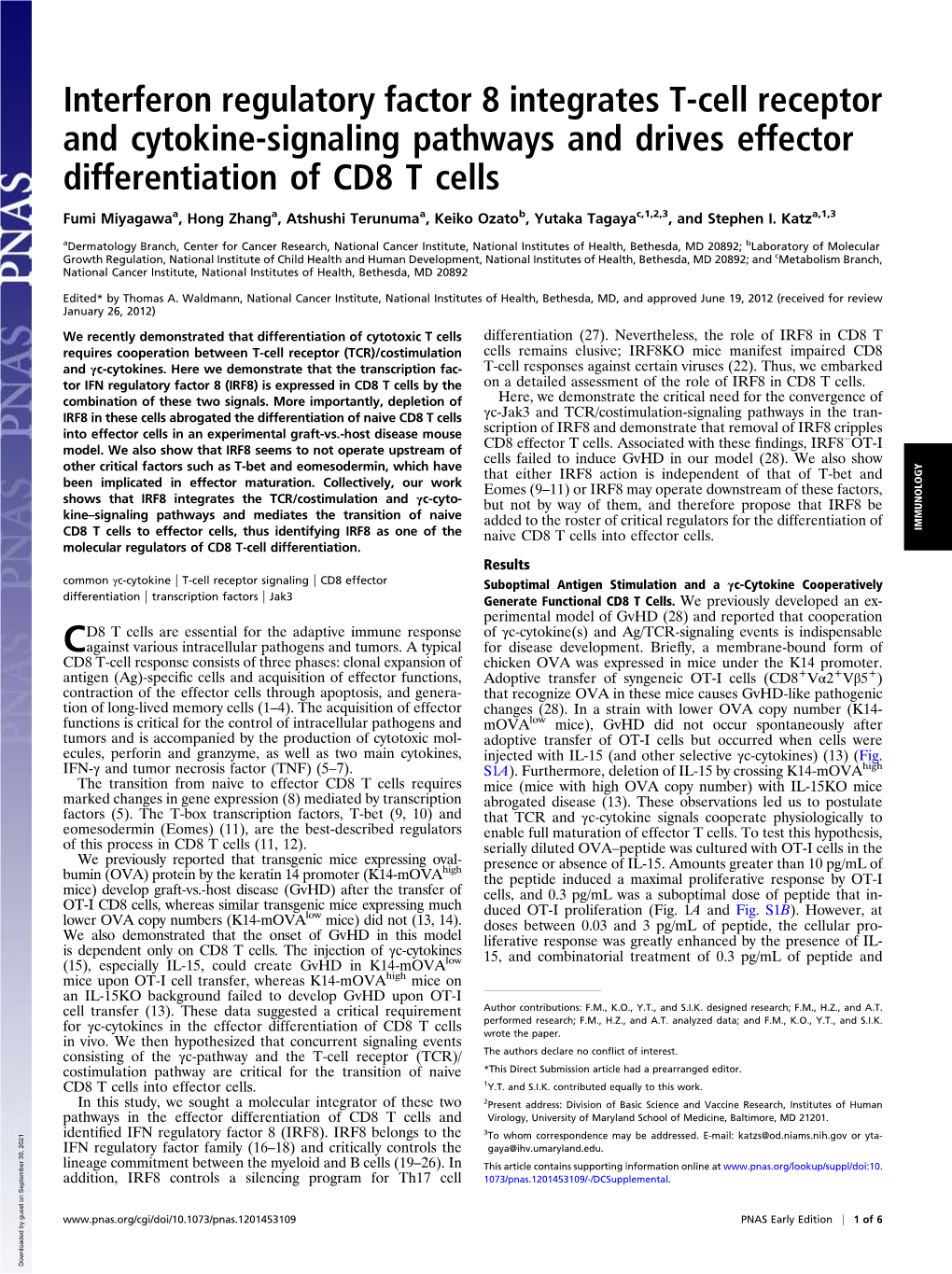 Interferon Regulatory Factor 8 Integrates T-Cell Receptor and Cytokine-Signaling Pathways and Drives Effector Differentiation of CD8 T Cells